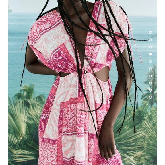 Zara Patchwork Print Dress Pink Cut Out Maxi Size Small - Picture 12 of 14